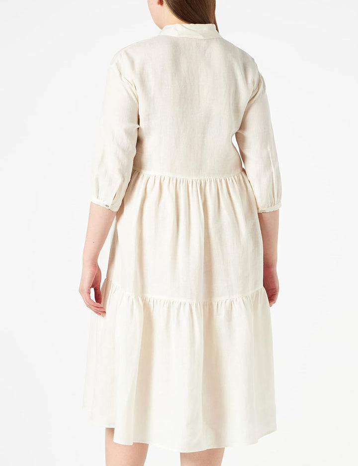 Seidensticker Damen Kleid - Blusenkleid - Midi - Hemdblusenkragen - 3/4 Arm - 100% Leinen 42 Egret,