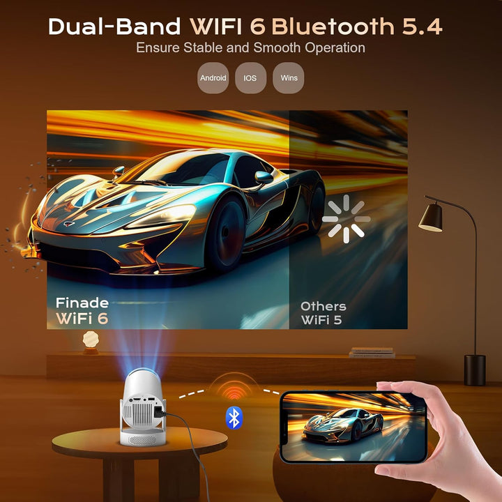 Mini Beamer 4K 1080p Full HD, Mini Projektor Tragbarer, mit Android 12.0 WLAN 6 Bluetooth 5.4 Automa