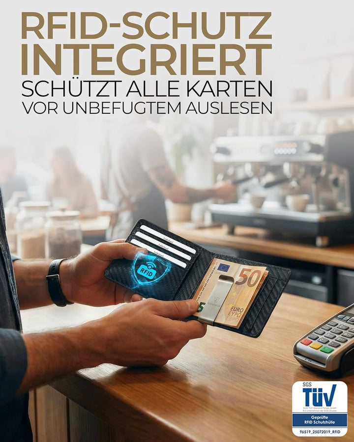 Lederhand® iSlim Wallet - Glattleder Geldbeutel mit Geldklammer und Münzfach, 9 Kartenfach Premium G
