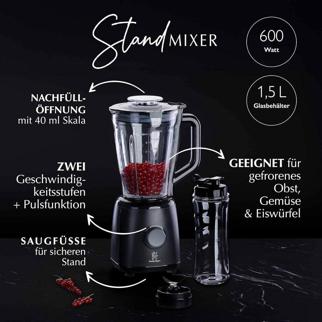 Stanley Rogers - Standmixer und Smoothie Maker, 600W mit 1,5L Glasbehälter, inklusive To go Trinkfla