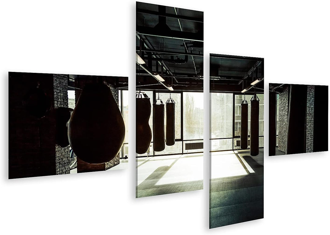 islandburner Bild auf Leinwand Fitnessstudio Mit Boxsäcken Dunkel Bilder Wandbilder Poster Leinwand