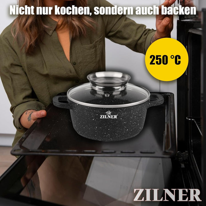 Kochtopf Set Induktion - Topfset mit Glasdeckel - Töpfe für alle herdarten - Antihaftbeschichtung- Z