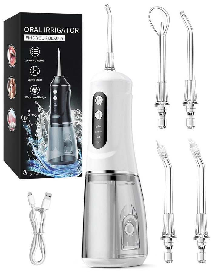 Munddusche Kabellos Tragbar Elektrische Zahnreinigung, 3 Modi Mundduschen Kabellos 380ml Wassertank,
