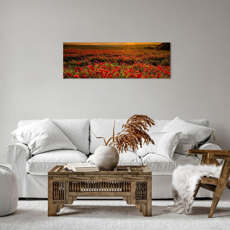 Panorama Bilder auf Leinwand Mohn Blume Wiese Leinwandbild mit Rahmen 90x30cm Wandbilder Dekoration