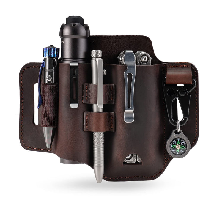VIPERADE PJ35 EDC Lederscheide Multitool Scheide mit 3 Taschen, Werkzeuge Holster Messer Gürtelschei