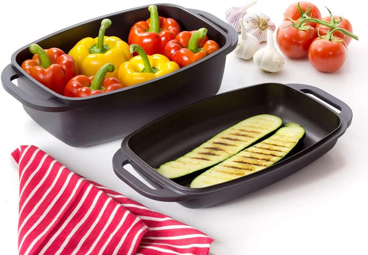 AMBITION Bräter Magnat 2 in 1 Deckel als Bratpfanne oder Grill 32 x 21 cm 5,6 L für Backofen und Her