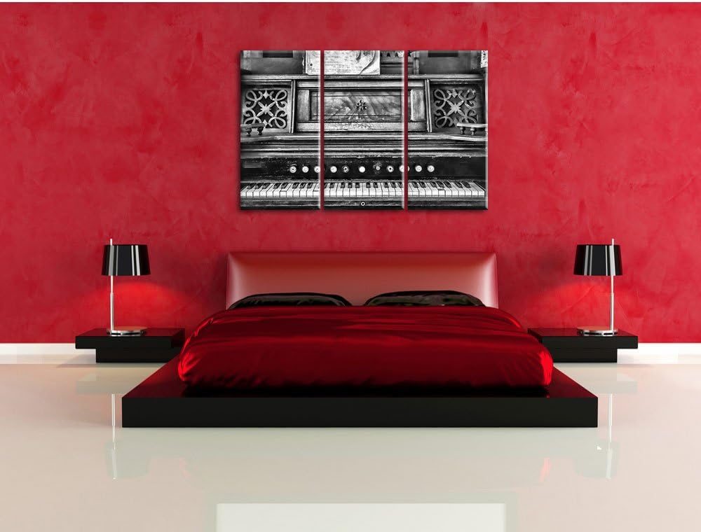 Pixxprint Monocrome, altes Klavier schwarz-Weiss 3-Teiler Leinwandbild 120x80 Bild auf Leinwand