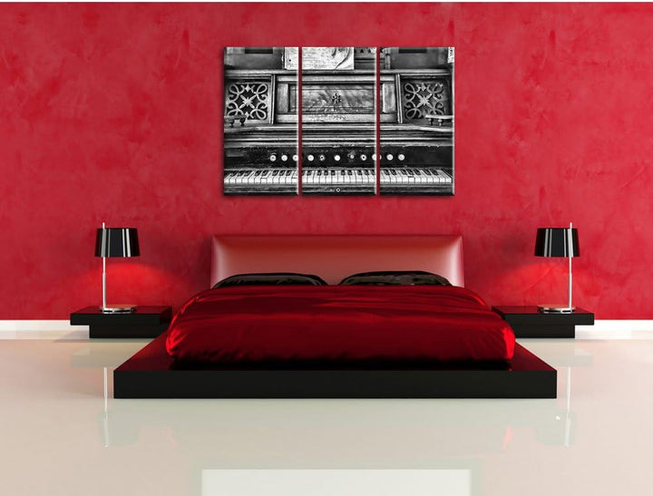 Pixxprint Monocrome, altes Klavier schwarz-Weiss 3-Teiler Leinwandbild 120x80 Bild auf Leinwand