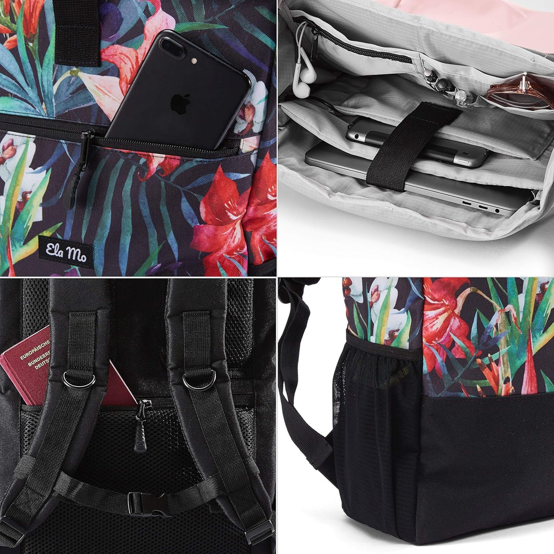 Ela Mo® Rolltop Rucksack Damen - Rollrucksack Anti Diebstahl für Sport &amp; Reisen - Laptoprucksack für