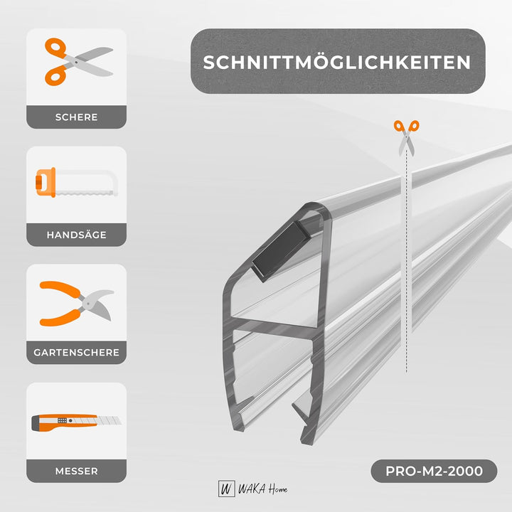 WAKA Premium SET Magnet - Duschdichtung & Duschtür PRO-M2 Duschdichtungen für Duschtüren Optisch Tra