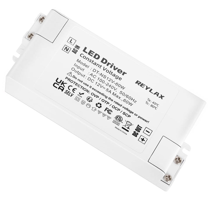 REYLAX LED Transformator 12V 60W, Treiber Elektronischer Trafo, 5A Trafo 230V Auf 12V DC Schalt Nied