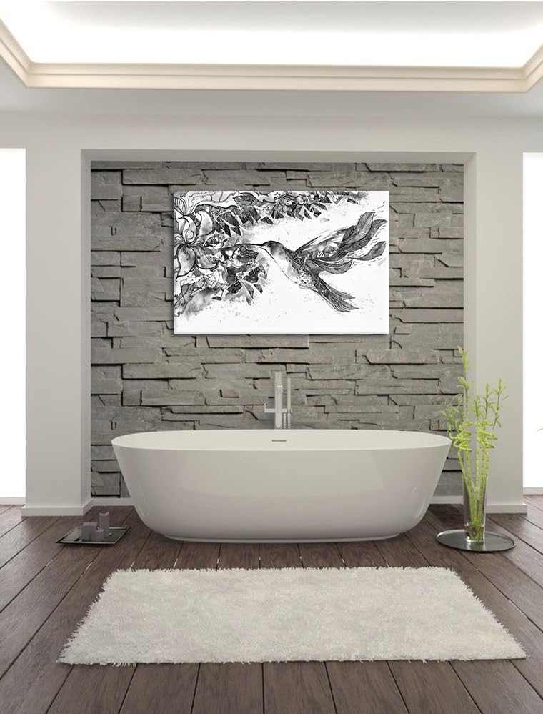 Monocrome, Kolibri Kunst , Format: 100x70 auf Leinwand, XXL riesige Bilder fertig gerahmt mit Keilra