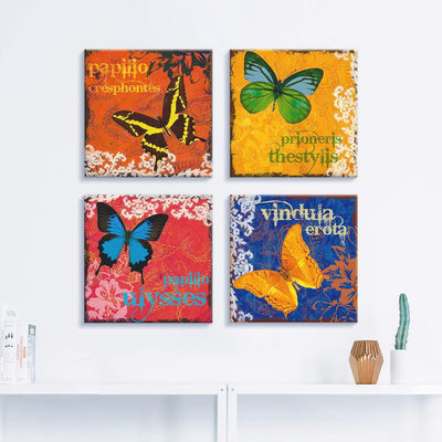 ARTLAND Leinwandbilder auf Holz Wandbild Bild Set 4 teilig je 40x40 cm Quadratisch Tiere Insekten Sc