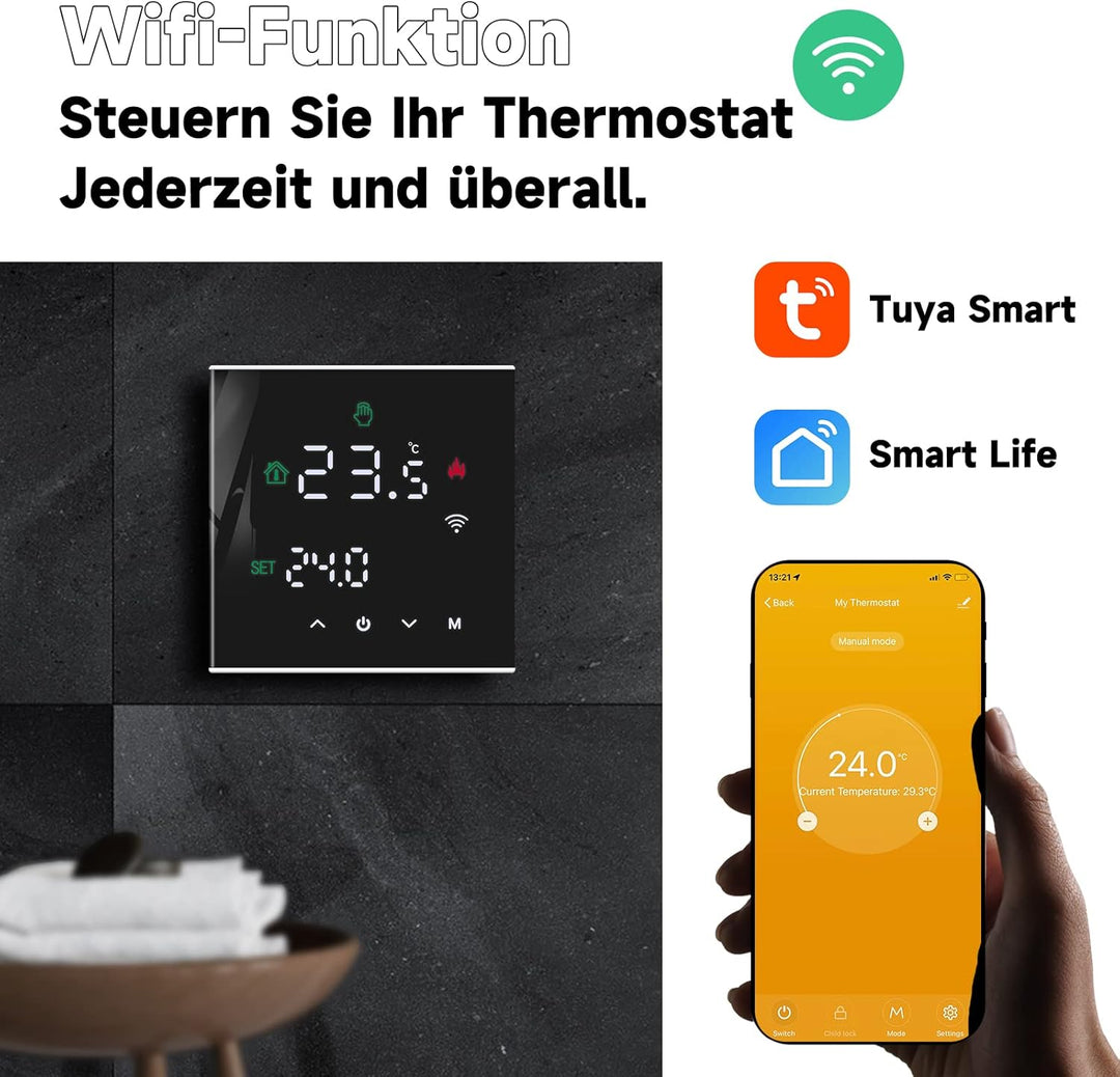 Beok Thermostat Heizung Smart, WiFi Thermostate Fussbodenheizung für Warmwasserbereitung Programmier
