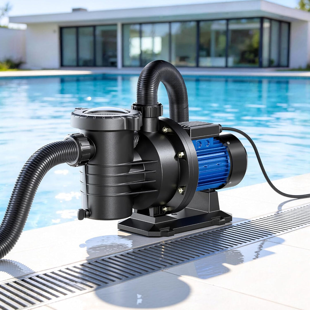 Wiltec Poolpumpe 13200 l/h 370 W für 50-80m³ Pools, Schwimmbadpumpe mit 9 m Förderhöhe, Umwälzpumpe