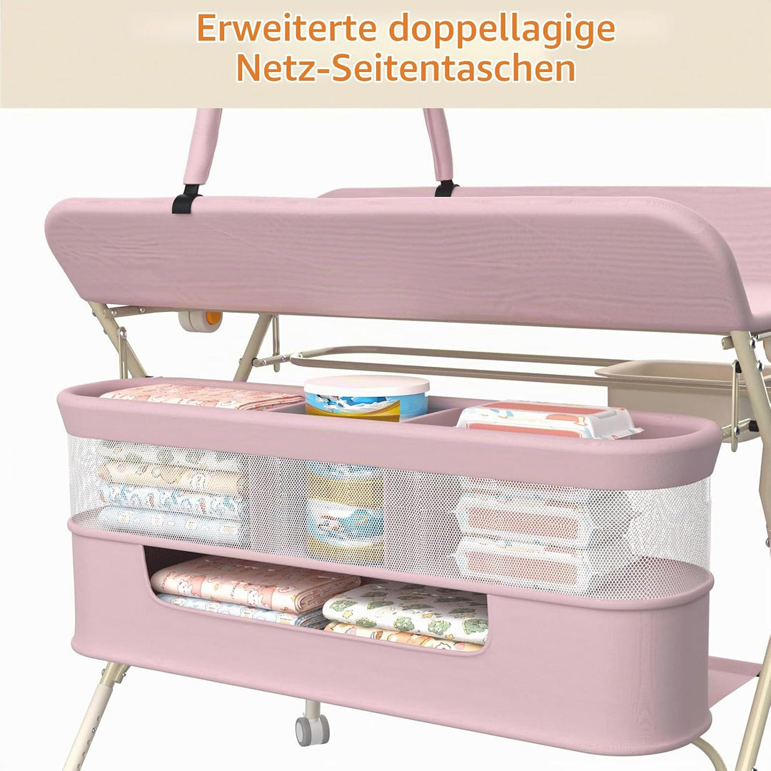 OHMG klappbare Wickelkommode Wickeltisch, Baby Wickelkombi, mit Wickelauflage Sicherheitsgurt und Ab