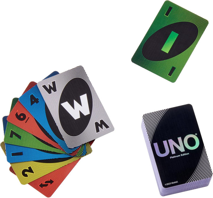 Mattel Games UNO Platin Edition Kartenspiel für Film- und Familienabende, Spielabende, Reisen, Campi