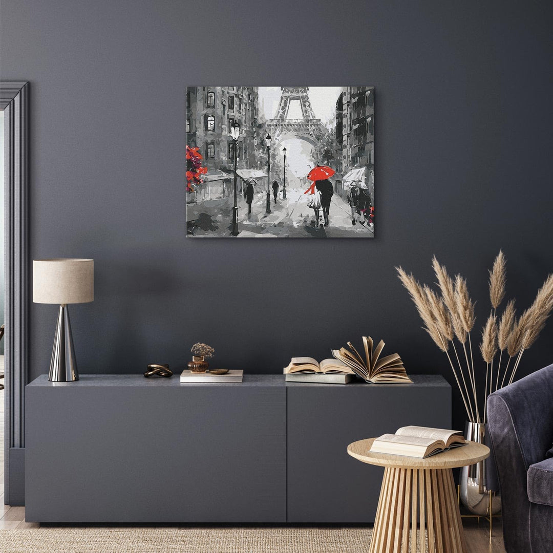 murando - Malen nach Zahlen romantisches Paris 60x40 cm Malset mit Holzrahmen auf Leinwand für Erwac