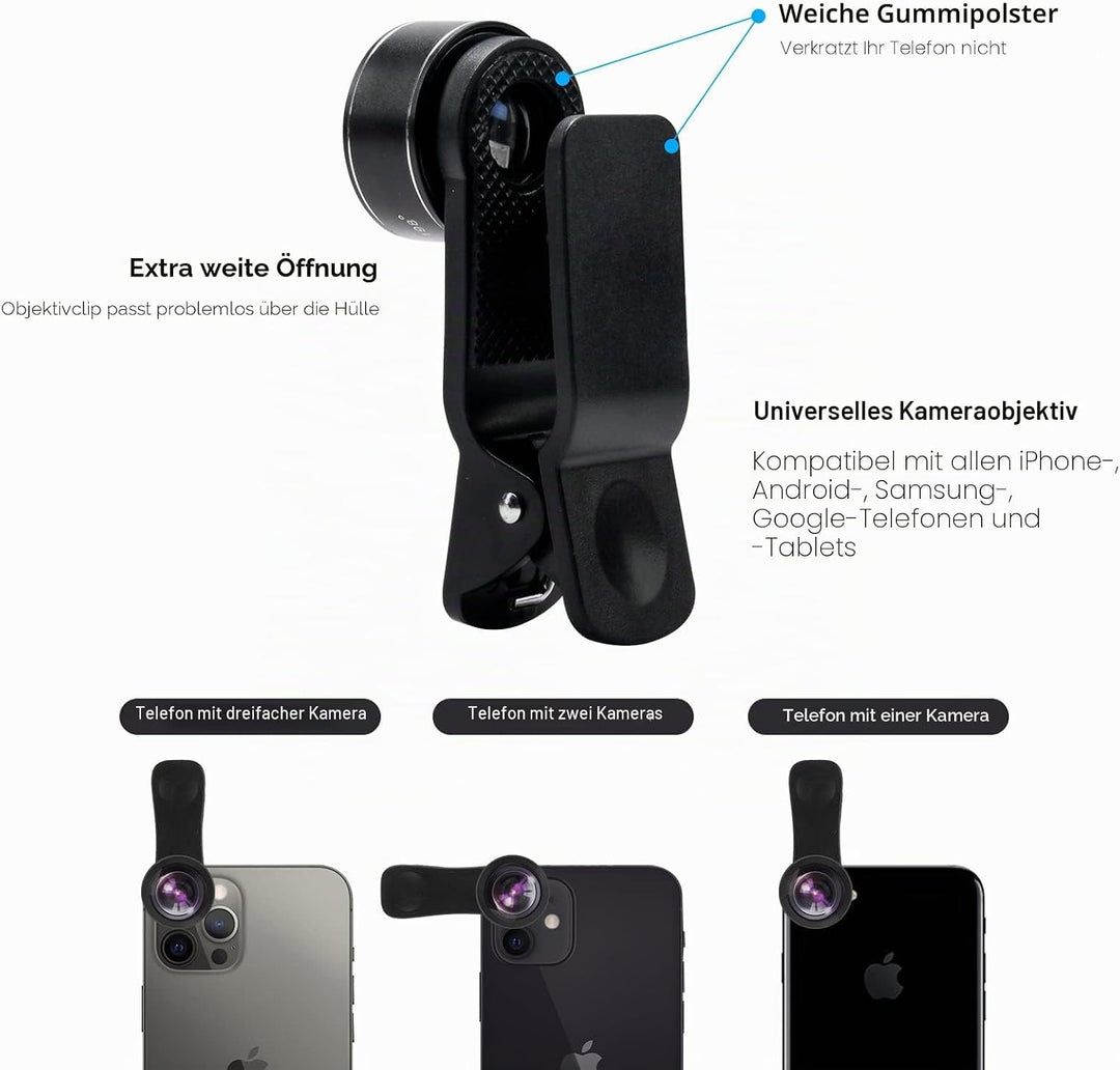 11-in-1 Handy-Kamera-Objektiv-Set, Weitwinkelobjektiv, Makroobjektiv, Fischaugenobjektiv, Teleobjekt