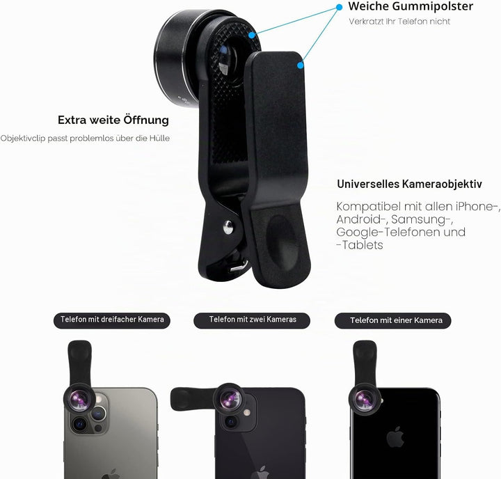 11-in-1 Handy-Kamera-Objektiv-Set, Weitwinkelobjektiv, Makroobjektiv, Fischaugenobjektiv, Teleobjekt