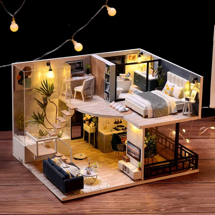 DIY Miniatur Haus Bausatz für Erwachsene,Puppenhaus Gewächshaus mit LED Licht,3D Puzzle Buchstütze a