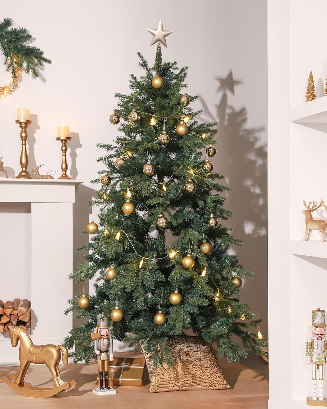 DN DECONATION Weihnachtskugeln Set, 12-teilig - Gold Glaskugeln 6cm Glänzend & Matt, Christbaumkugel