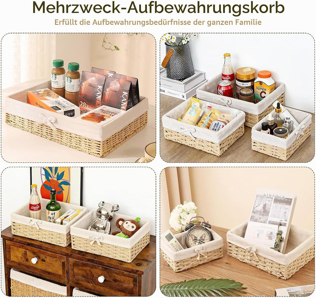 3er Set Brötchenkorb, Scandi Style Aufbewahrungskorb Geflochten Brotkörbchen Körbchen Rattan Korb Br