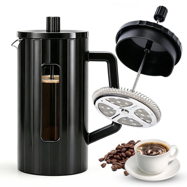 French Press 1 Liter, Glas Kaffeebereiter mit Edelstahlfilter | Stabile french press aus hitzebestän