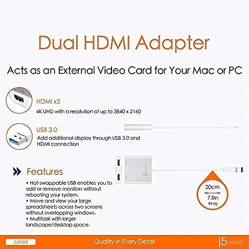 j5create USB auf HDMI Adapter - USB 3.0 auf Dual HDMI Konverter für Zwei Monitore | 4K Ultra HD | fü