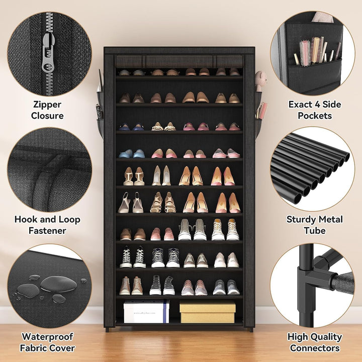 Schuhregal 11 Ebenen, Schuhschrank Hoch für 50 Paare Schuhe, Schuhaufbewahrung mit staubdichtem Über