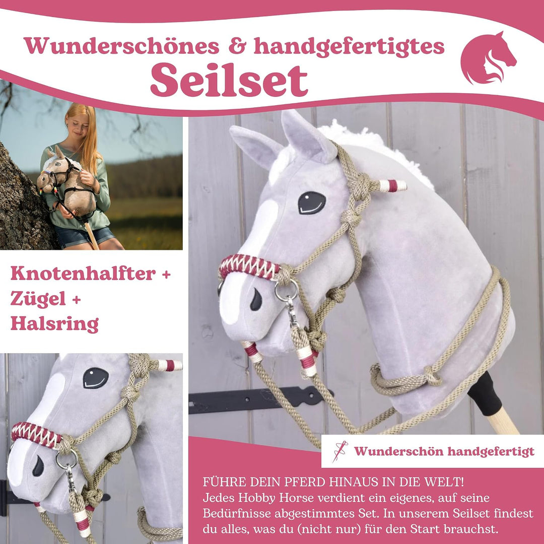 LarDen Hobby Horse Zubehör SeilSet - Halfter mit Zügel & Halsring für Grosse S Steckenpferd - Elegan