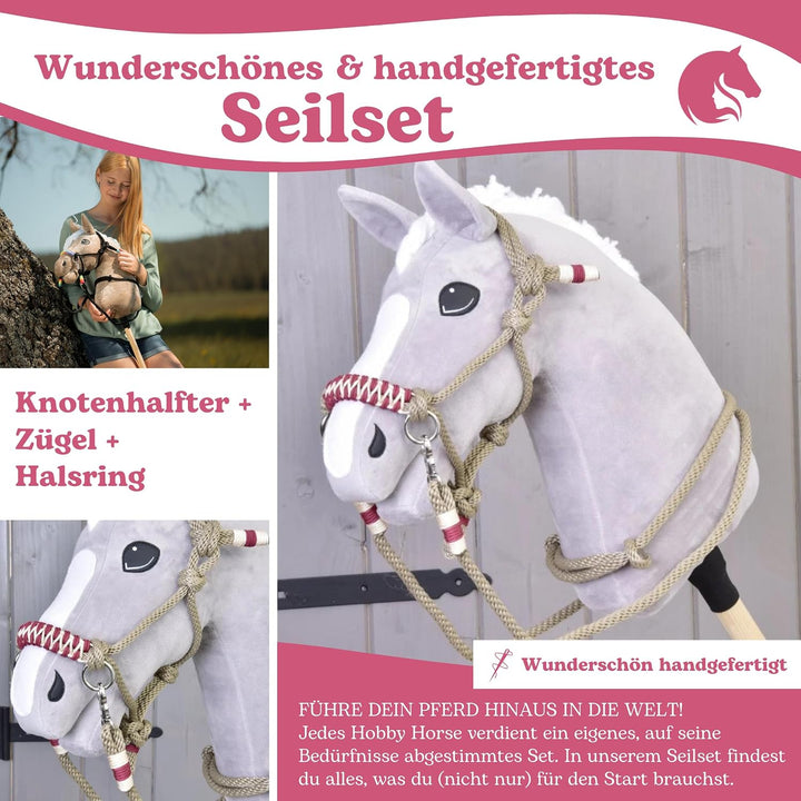 LarDen Hobby Horse Zubehör SeilSet - Halfter mit Zügel & Halsring für Grosse S Steckenpferd - Elegan