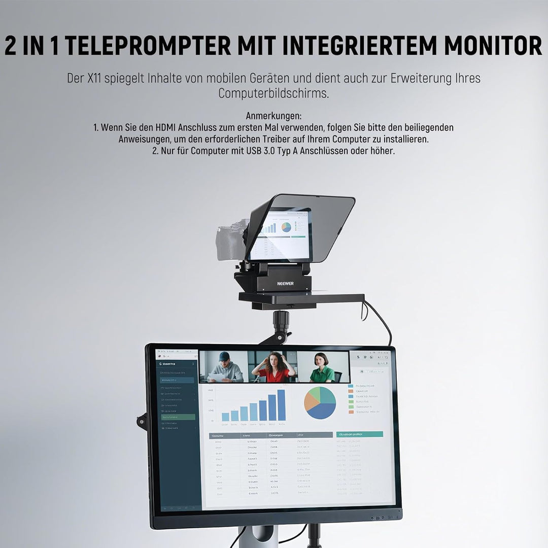 NEEWER 2 in 1 Teleprompter 11 Zoll mit Monitor, unterstützt Bildschirmspiegelung, tragbarer Prompter