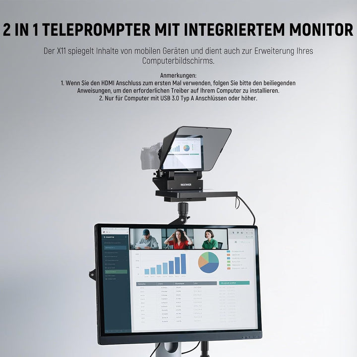 NEEWER 2 in 1 Teleprompter 11 Zoll mit Monitor, unterstützt Bildschirmspiegelung, tragbarer Prompter
