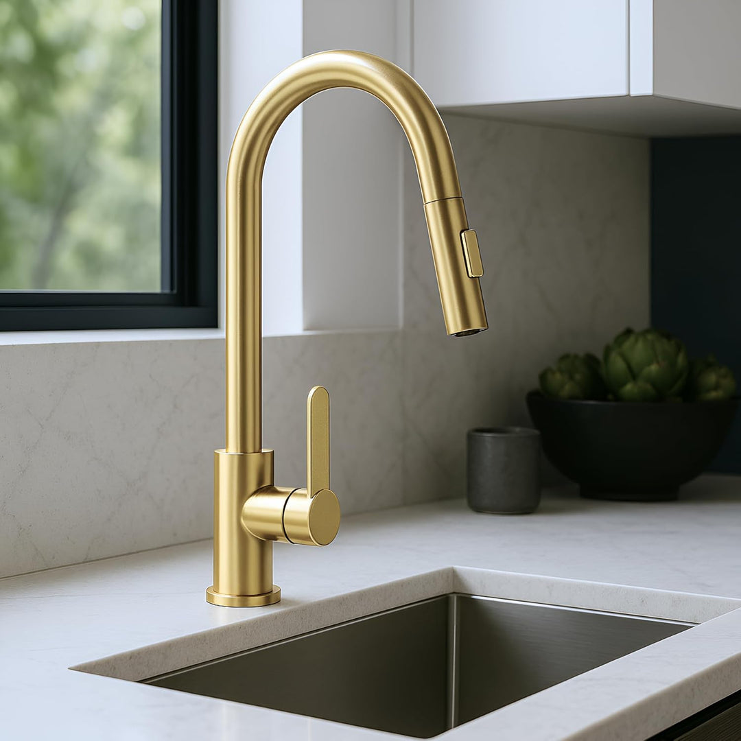 SLIM Küchenarmatur mit herausziehbarer Auslaufbrause, Wasserhahn Küche, 360° drehbare Edelstahl Spül