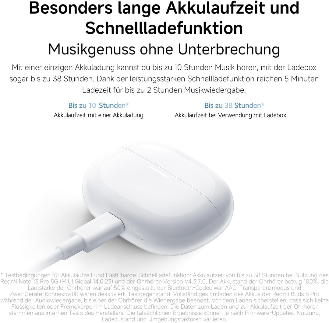 XIAOMI Redmi Buds 5 Pro Bluetooth 5.3 In-Ear Kopfhörer, 52dB aktive Geräuschunterdrückung, Bis zu 38