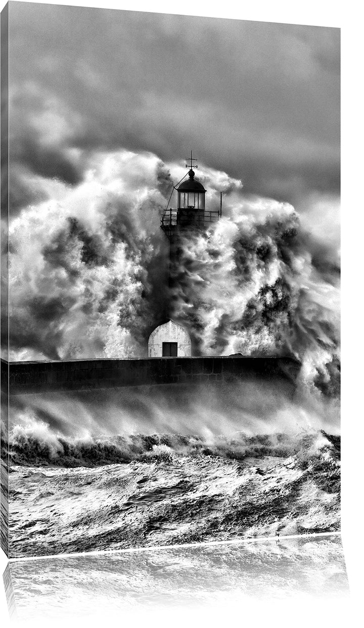 Pixxprint Leuchtturm im Sturm als Leinwandbild/Grösse: 100x70 cm/Wandbild/Kunstdruck/fertig bespannt