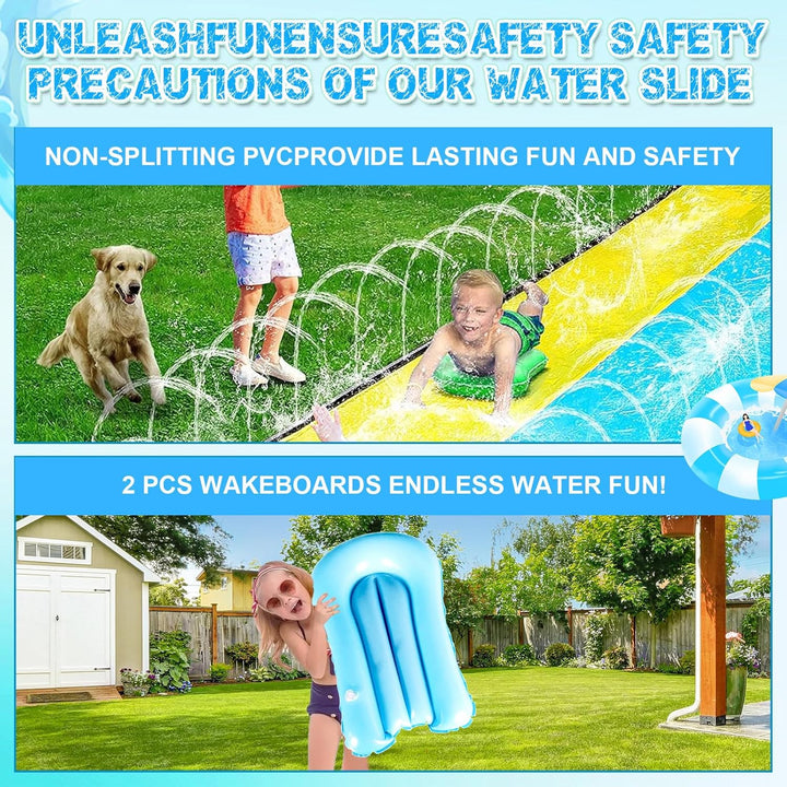 480cm Lange Rutsche und Wasserrutsche mit 2 Bodyboards, der Integrierte Sprinklerkopf Eignet Sich so