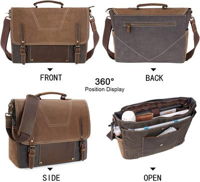 NEWHEY Umhängetasche Herren Aktentasche laptoptasche Leder Wasserdichte Canvas Messenger Bag Arbeits