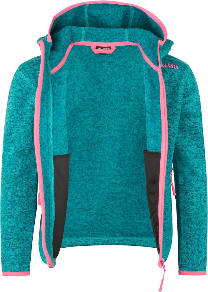 Trollkids Jondalen XT Mädchen Kapuzen Fleecejacke 92 Dark Turquoise/Light Magenta, 92 Dark Turquoise