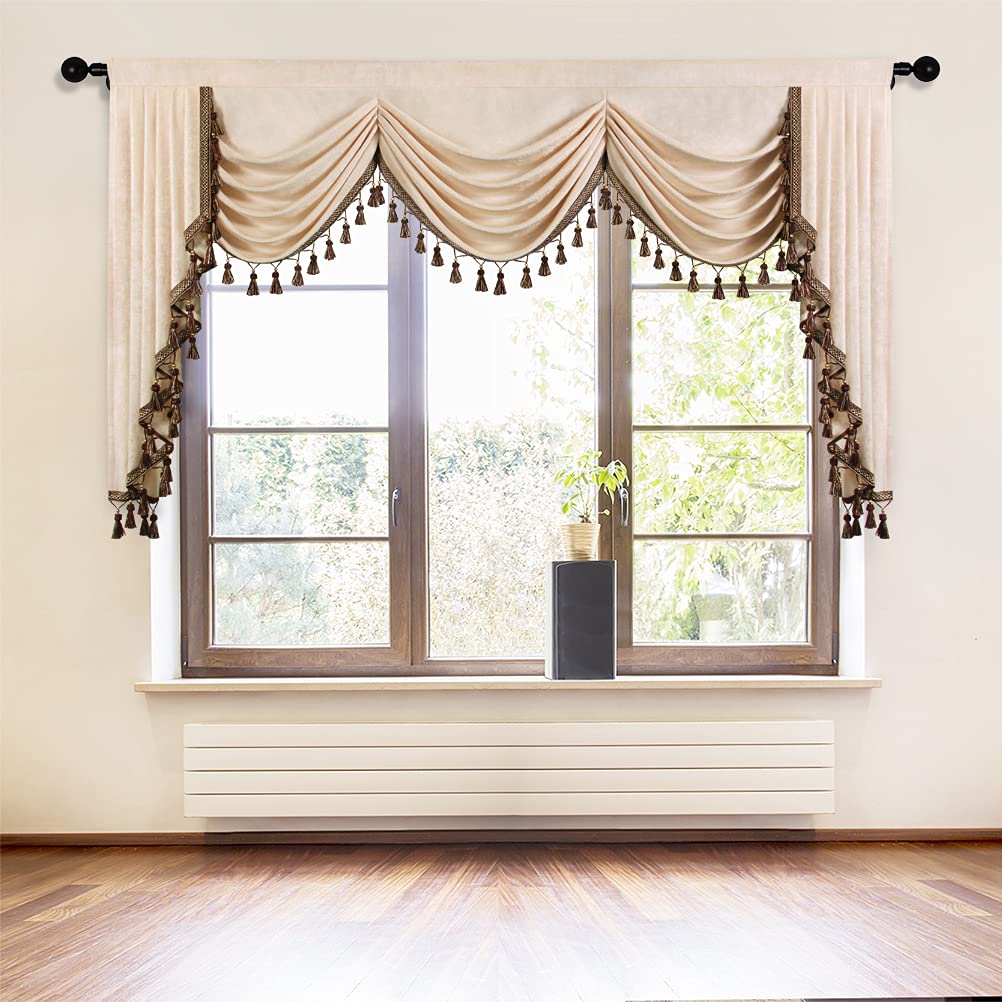 ELKCA Chenille-Fenstervorhänge, Volant für Wohnzimmer, luxuriöser Wasserfall-Volant für Schlafzimmer