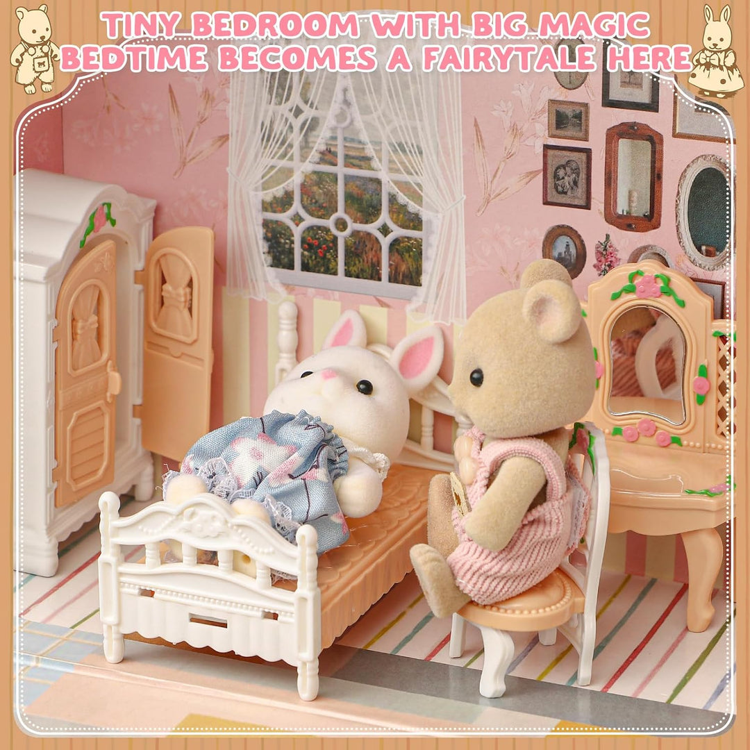 Koffer Dollhouse Puppenhaus Möbel Zubehör DIY Miniature Haus mit 2 Flexible Puppen und Schlafzimmer