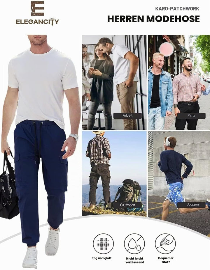 Cargohose Herren Chino Hose mit 6 Taschen Cargo Hose Stretch Jogginghose für Männer mit Bundgummi El