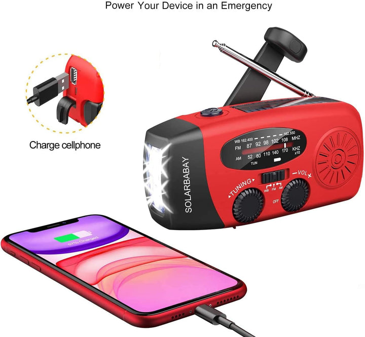 Notfall-Solarradio,Solarbaby Selbstbetriebenes Kurbelradio mit LED-Taschenlampe, SOS-Alarm,AM/FM Wet