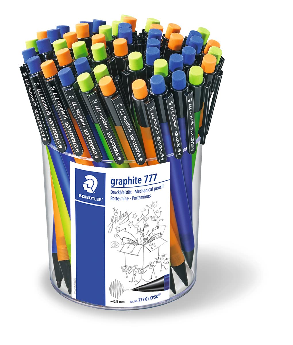STAEDTLER 777 05KP50 Druckbleistift graphite gefüllt mit B-Minen, Minendurchmesser 0,5 mm, 3 Schaftf
