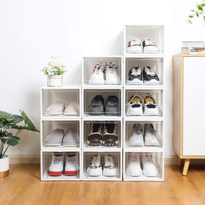 Yorbay Schuhbox, 3er Set, stapelbarer Schuhorganizer, Kunststoffbox mit durchsichtiger Tür, Schuhauf