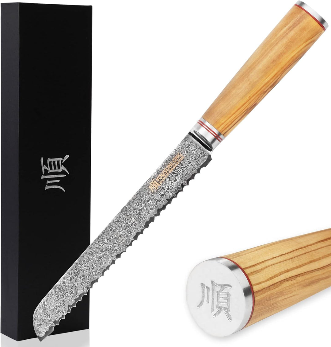 YOUSUNLONG Gezahntes Brotmesser 20,32 cm (67 Zoll) 67-lagiges Damaskus-Edelstahlmesser mit hohem Koh
