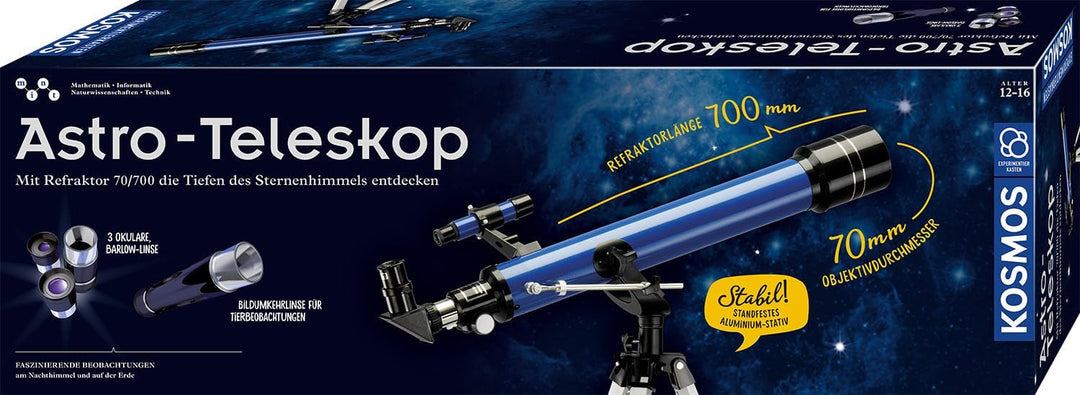 KOSMOS 675158 Astro-Teleskop, Kinder Teleskop ab 12 Jahren, bis zu 140-fache Vergrösserung, mit Refr