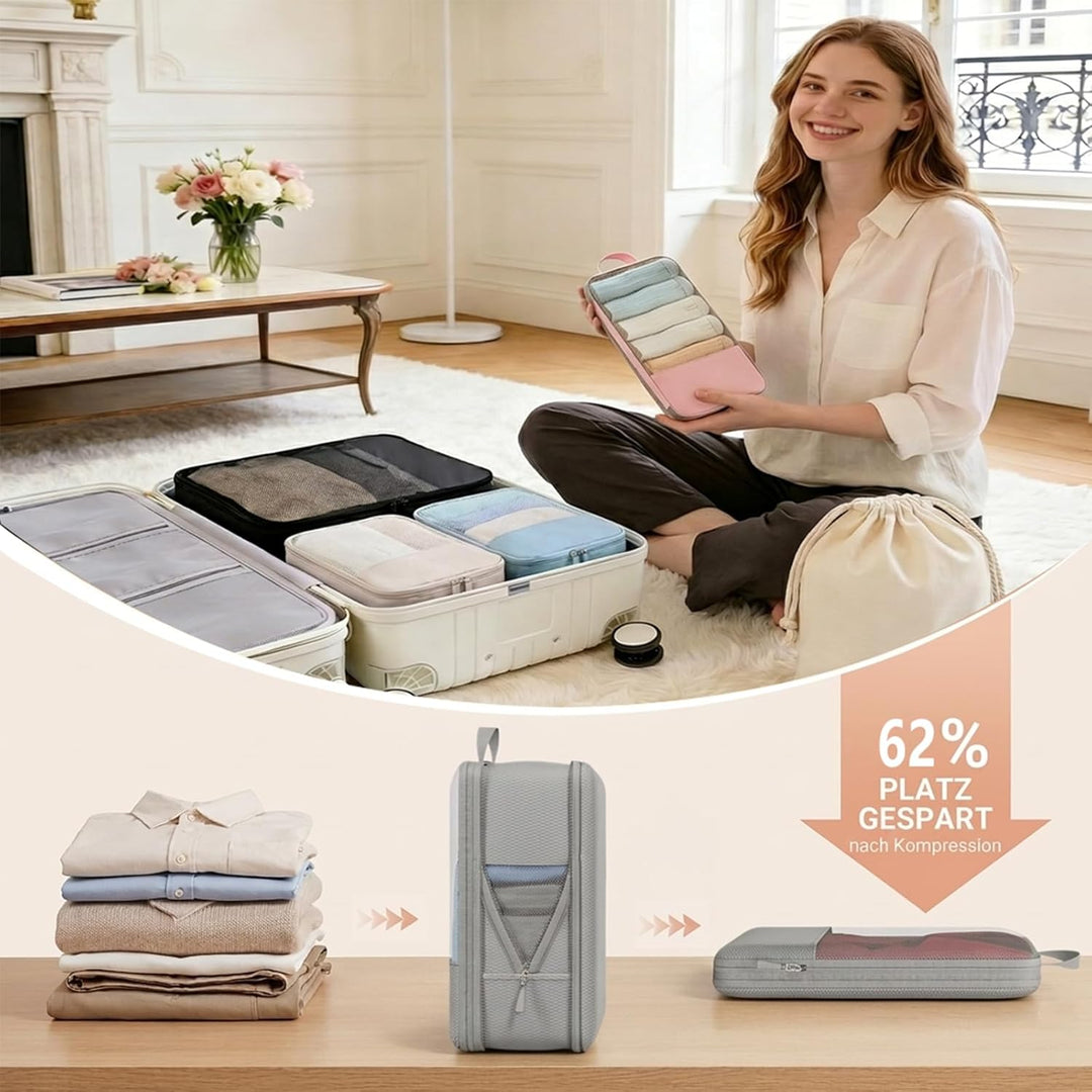Koffer Organizer, 6er Set Multicolor Packing Cubes Kompression mit Langgriff, Packwürfel für Reise B