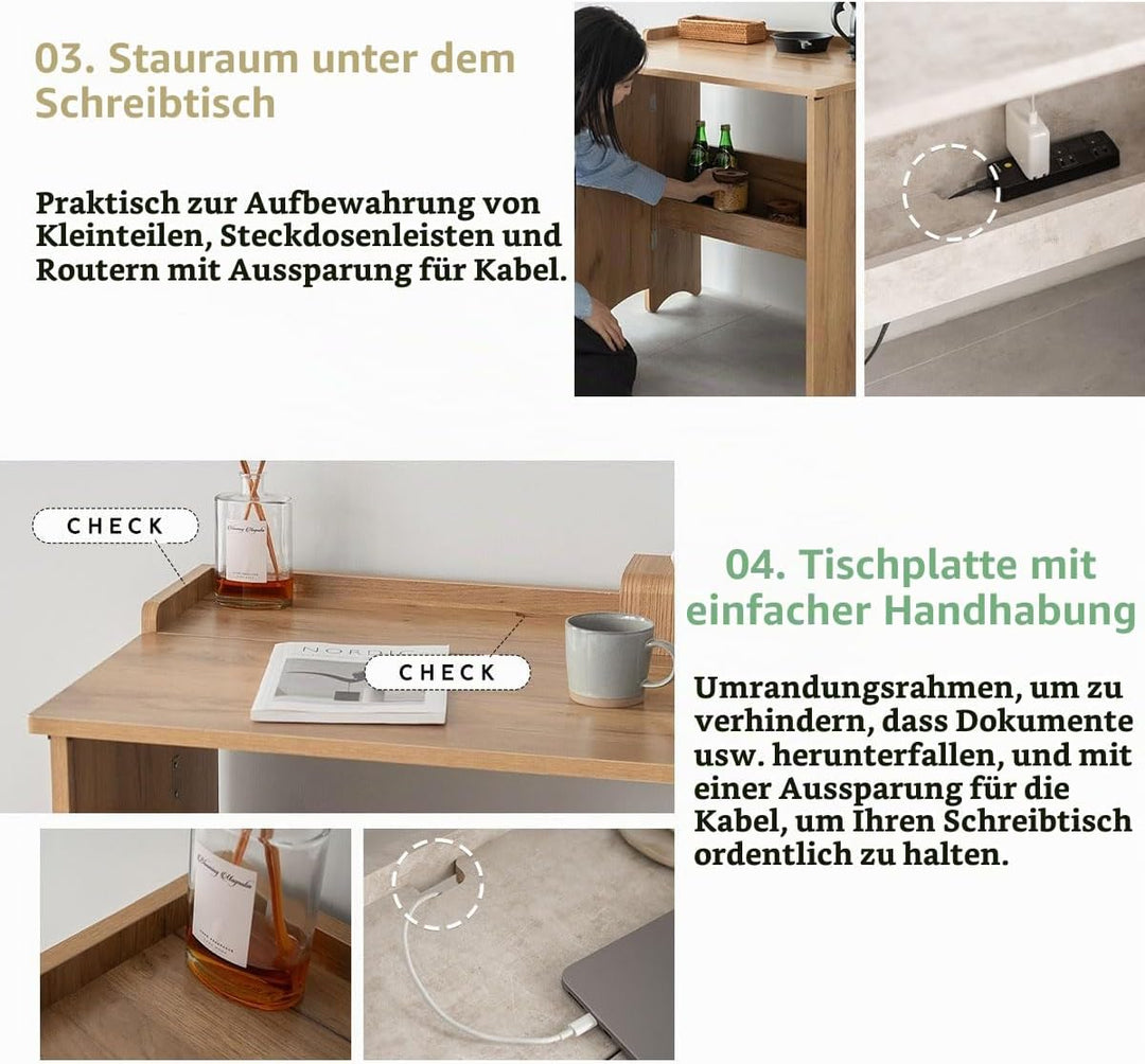 EMOOR Klappschreibtisch TATAMU Holzpaneelen (Eiche), Platzsparender Rechteckiger Tisch Ohne Montage